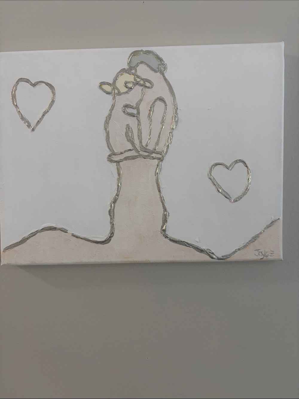 Neutral Beige and Silver Couple Wall Art Canvas. New.